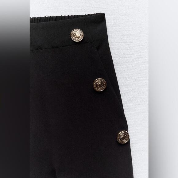 Zara Black BUTTONED STRAIGHT LEG PANTS Size Small - Picture 8 of 12